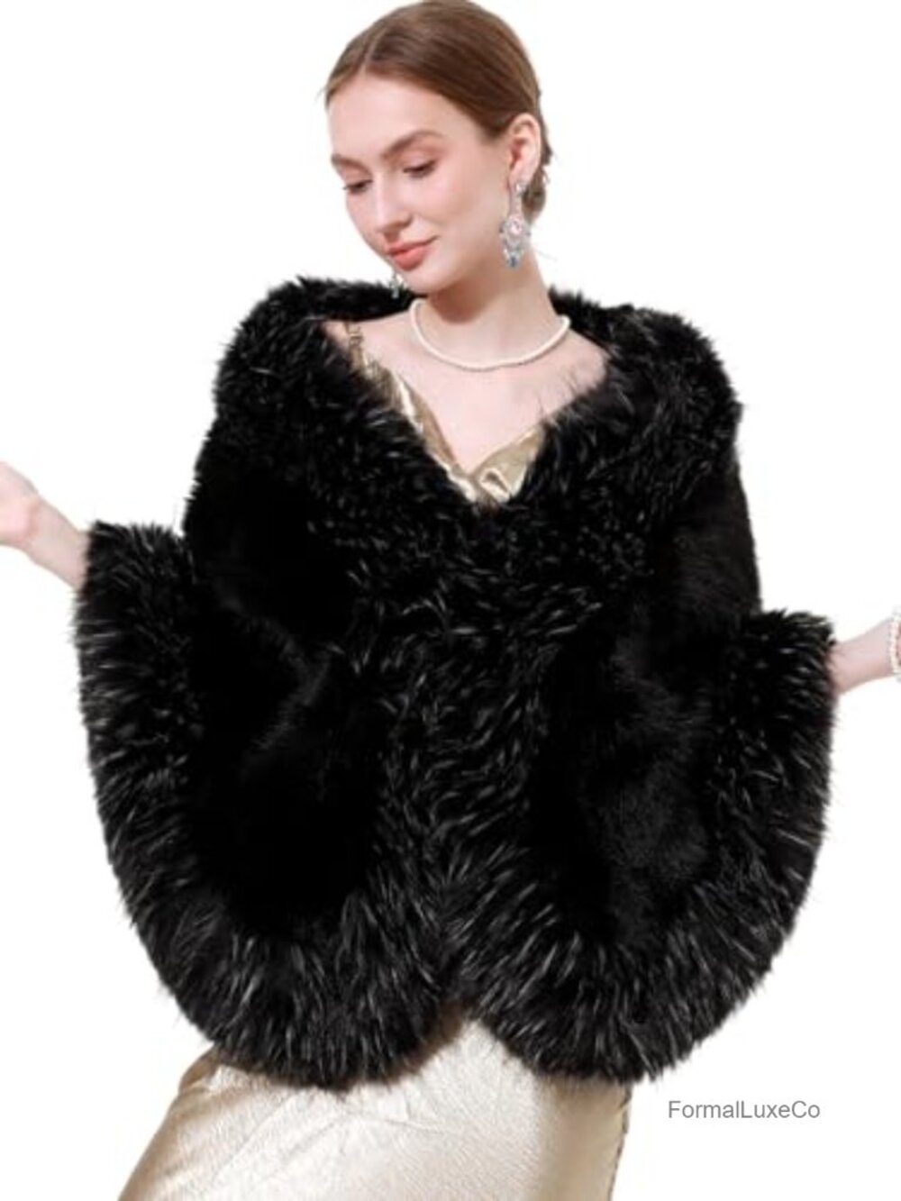 Faux Fur Shawl Shrug Wrap Cape Coat for Winter Bridal Wedding Party